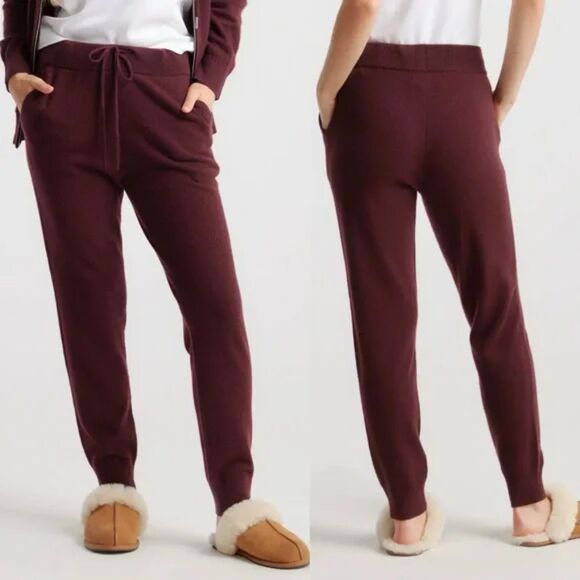 QUINCE Pants Womens Large Maroon 100% Mongolian Cashmere Sweatpants Pockets